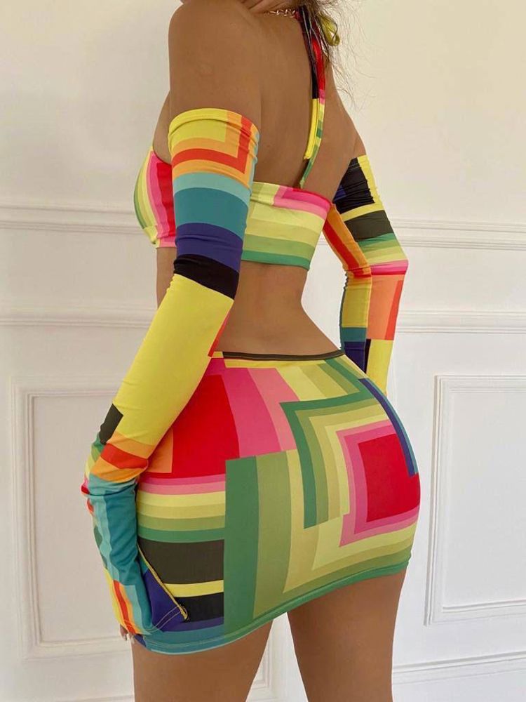 فستان سهرة قصير متعدد الألوان بتصميم جريء مع سلسلة ذهبية وأكمام طويلة منفصلة لإطلالة_thumbnail_1